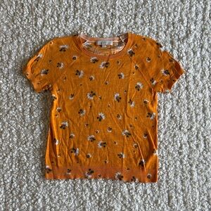 Loft Sweater Tee Orange/Floral Print 100% Cotton